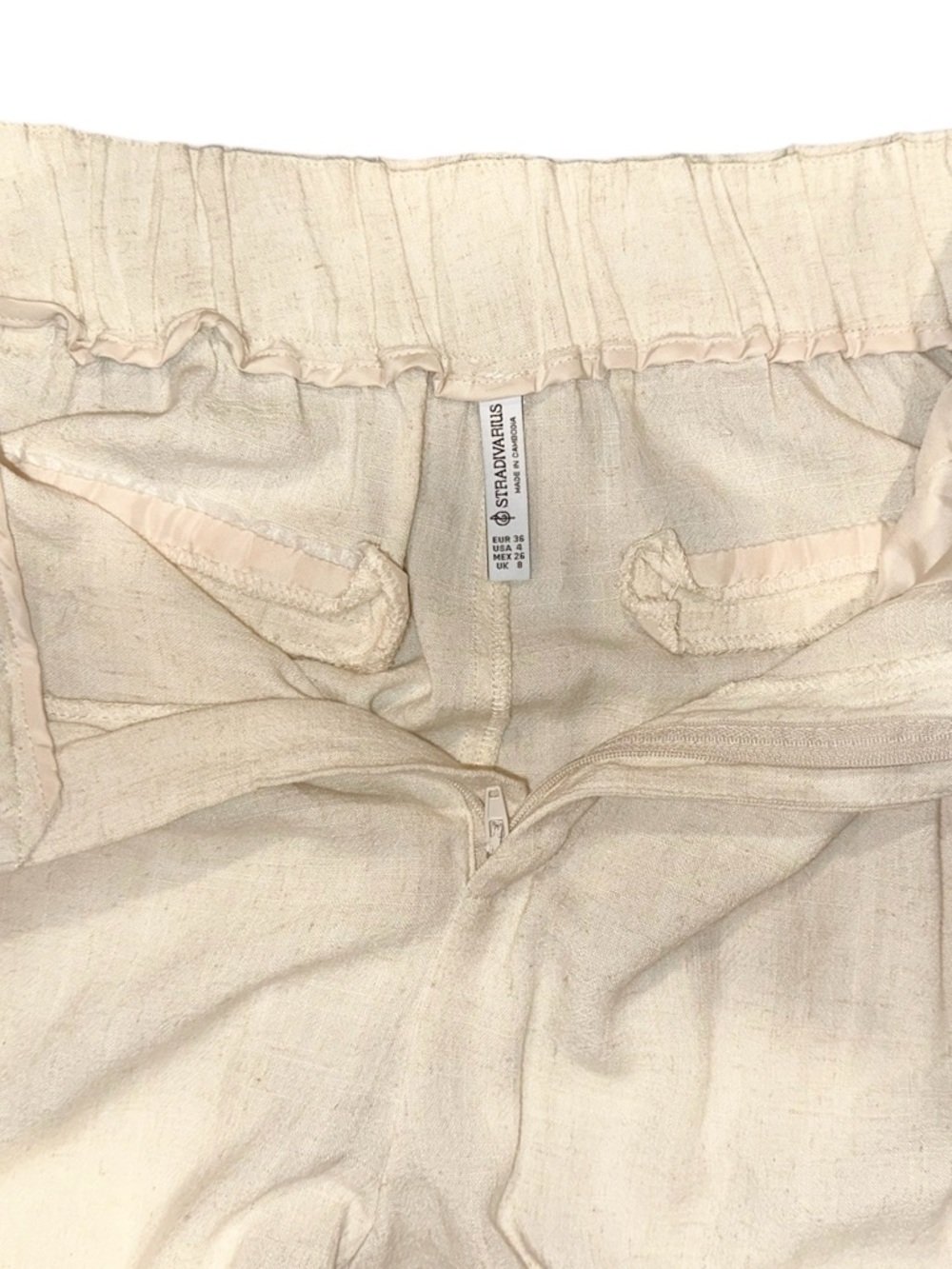 Stradivarius Linen Blend Pants Women’s Cream Wide-Leg Boho Beach Trousers Sz 4 - Picture 5 of 10